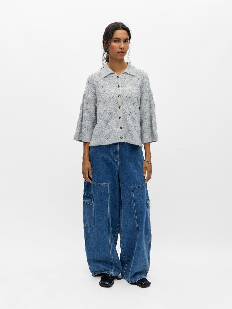OBJECT KAISA FLORA Strik Cardigan 3/4 Light Grå Melange