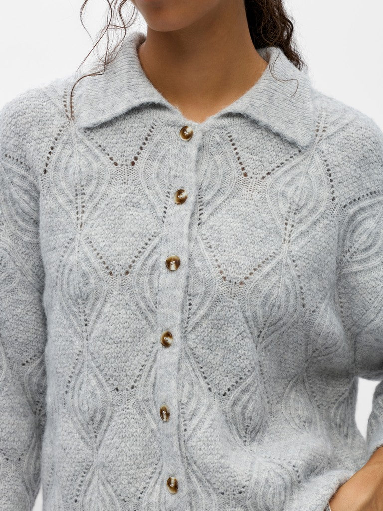 OBJECT KAISA FLORA Strik Cardigan 3/4 Light Grå Melange