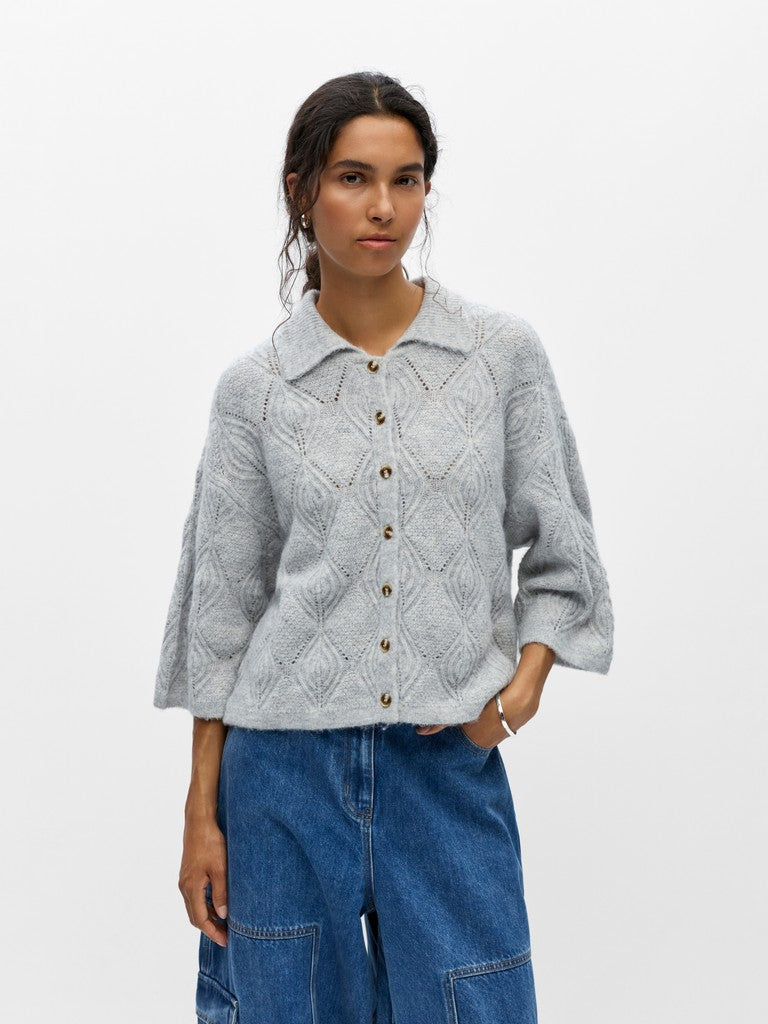 OBJECT KAISA FLORA Strik Cardigan 3/4 Light Grå Melange
