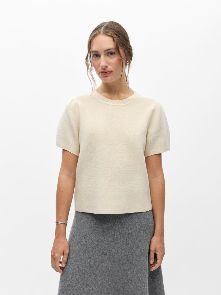OBJECT ANDRI Strik Pullover S/S Birch Melange Creme
