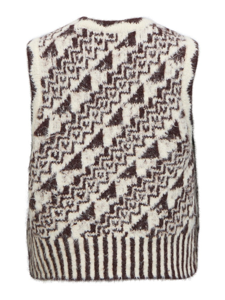 OBJECT RANDA Strik Vest Birch Hvid Chocolate Brun