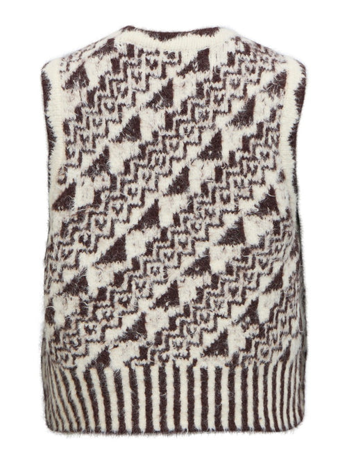 OBJECT RANDA Strik Vest Birch Hvid Chocolate Brun