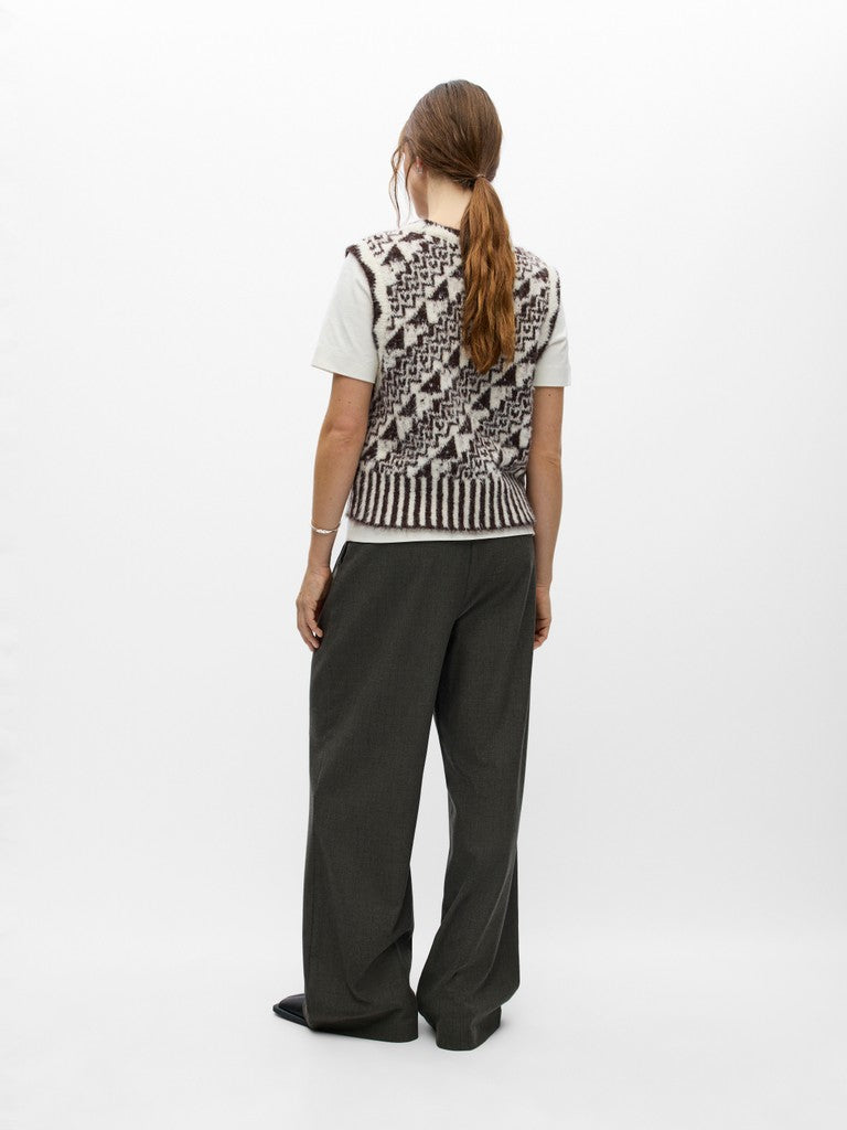 OBJECT RANDA Strik Vest Birch Hvid Chocolate Brun