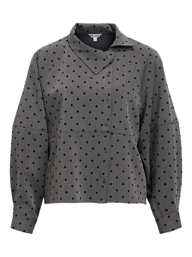 OBJECT MAXINE Skjorte High Neck Gunmetal Prikker Sort