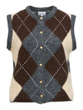 OBJECT BRENDA Strik Vest Cardigan Medium Grå Seal Brun