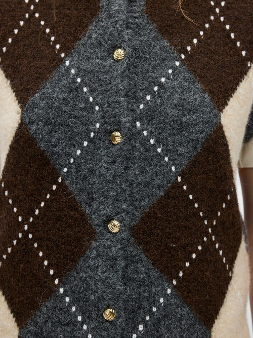 OBJECT BRENDA Strik Vest Cardigan Medium Grå Seal Brun