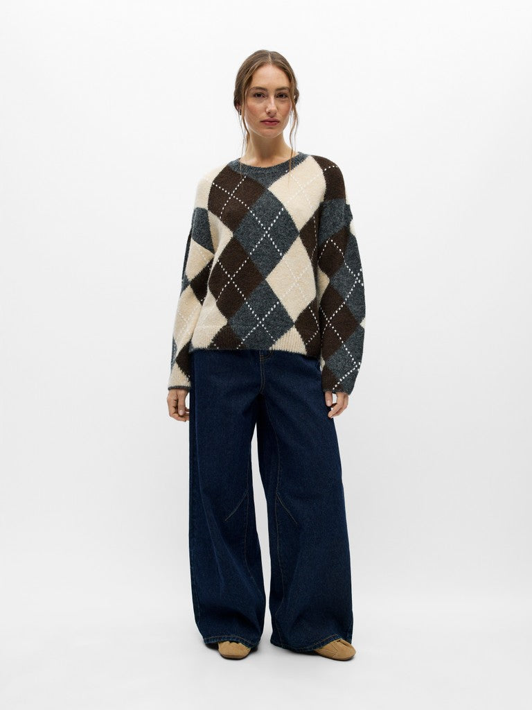 OBJECT BRENDA Pullover O-Neck Langærmet Medium Grå Seal Brun