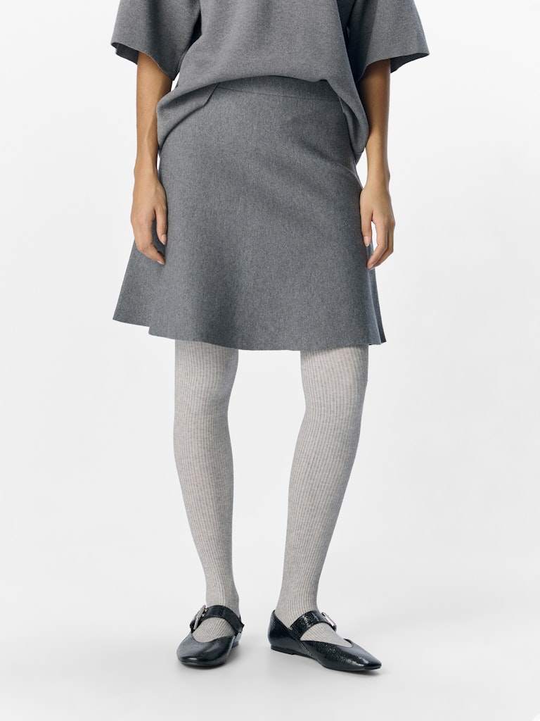 OBJECT REYNARD Kort Strik Nederdel Medium Grå Melange