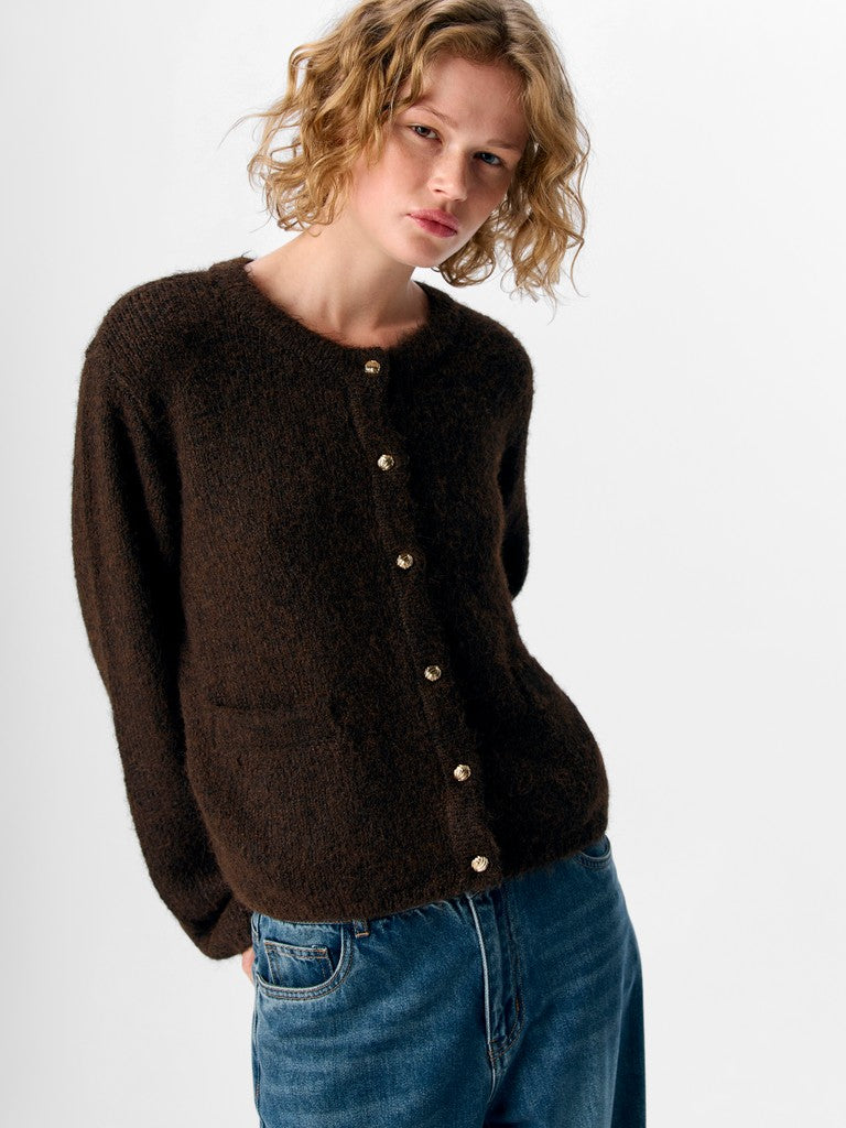 OBJECT SAGGIA Cardigan Strik Melange Brun