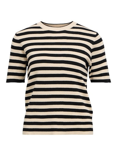 OBJECT ESTER Strik Pullover Kortærmet Stribet Sandshell Sort