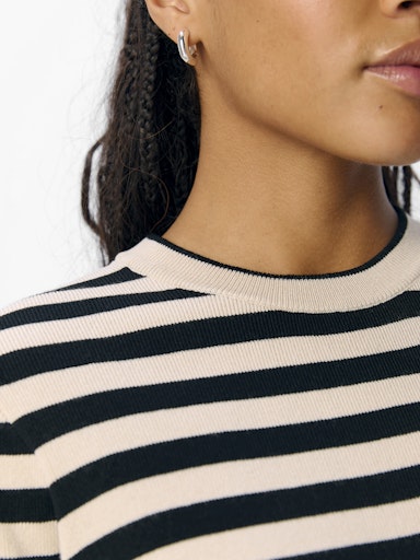 OBJECT ESTER Strik Pullover Kortærmet Stribet Sandshell Sort