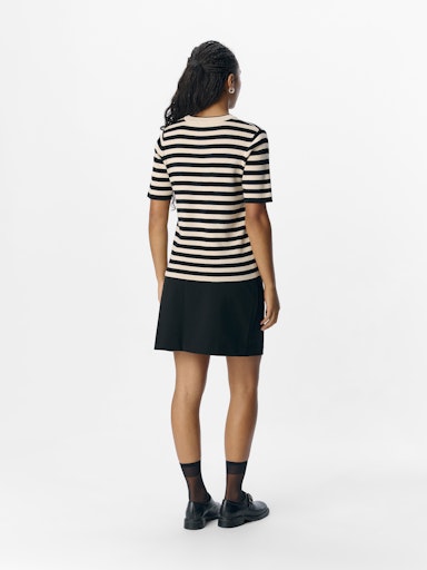 OBJECT ESTER Strik Pullover Kortærmet Stribet Sandshell Sort