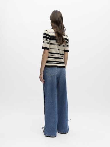 OBJECT ESTER Strik Pullover Kortærmet Stribet Sort