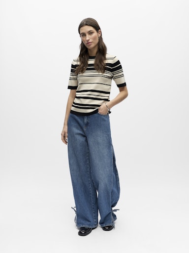 OBJECT ESTER Strik Pullover Kortærmet Stribet Sort