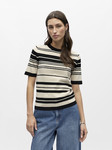 OBJECT ESTER Strik Pullover Kortærmet Stribet Sort