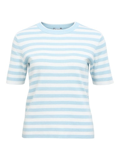 OBJECT ESTER Strik Pullover Kortærmet Stribet Winter Sky Blå Cloud Hvid