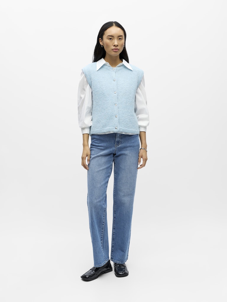 OBJECT SAGGIA RE Strik Vest Cardigan Winter Sky Blå