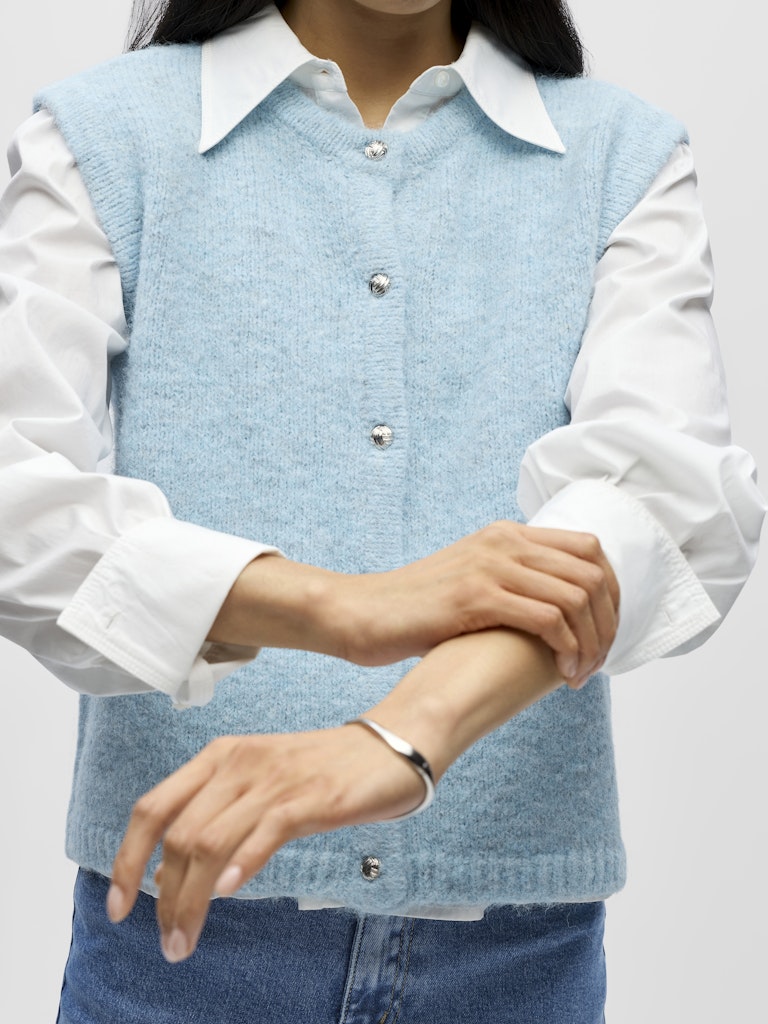 OBJECT SAGGIA RE Strik Vest Cardigan Winter Sky Blå