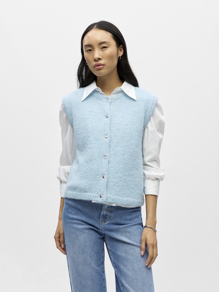 OBJECT SAGGIA RE Strik Vest Cardigan Winter Sky Blå