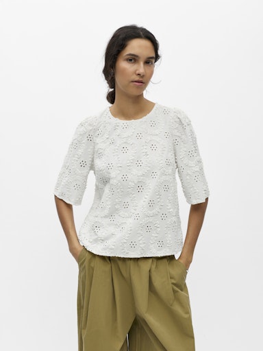 OBJECT LAILY Top 2/4 Kortærmet Cloud Dancer Hvid