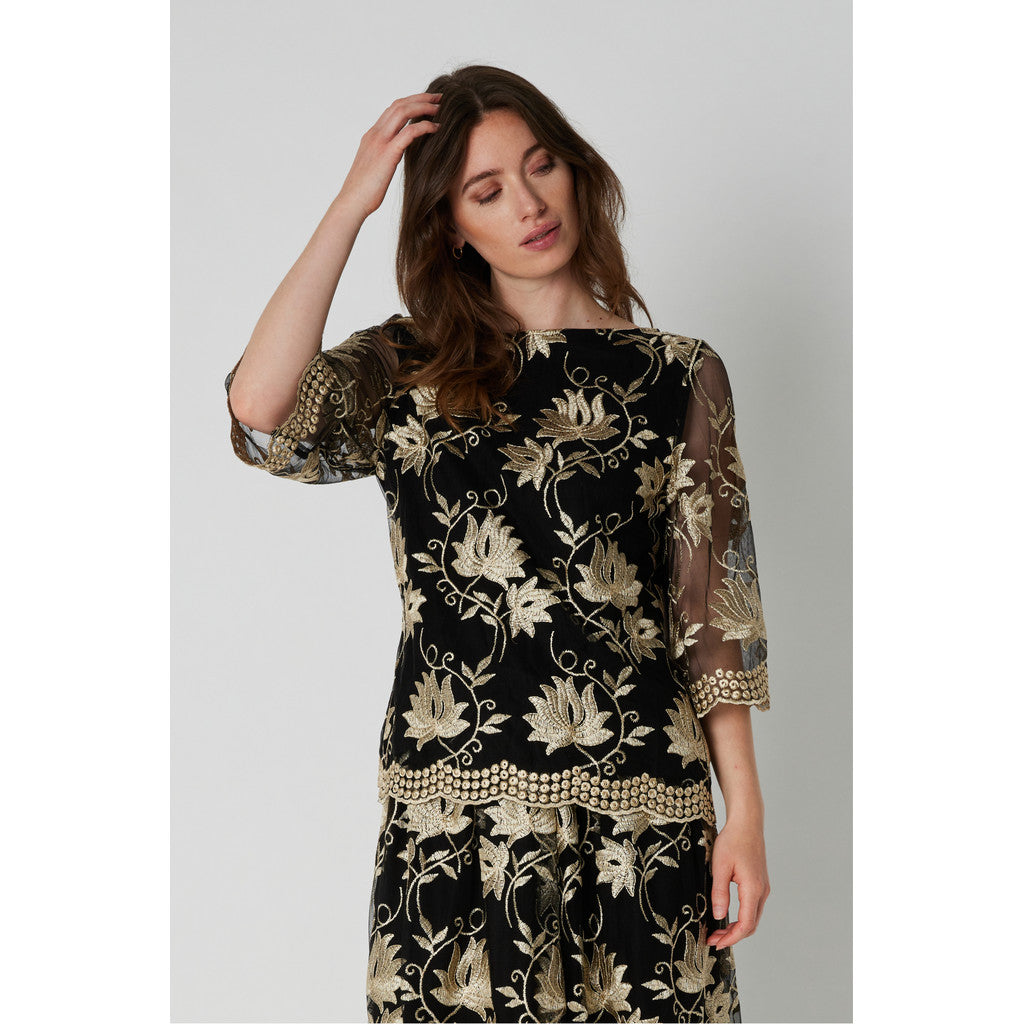 PBO Aila Bluse Blomster Sort