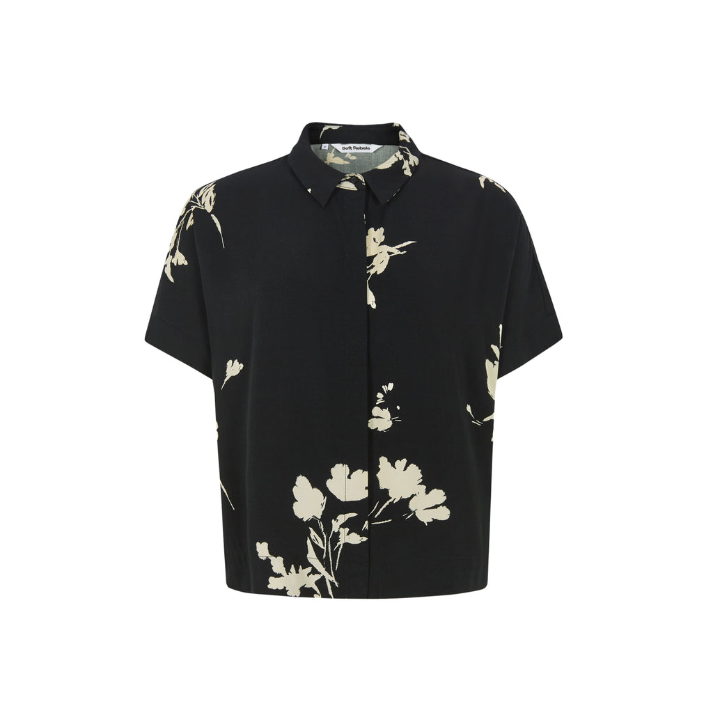Soft Rebels Melinda Freedom Skjorte Kortærmet Blomstret Silent Print Sort