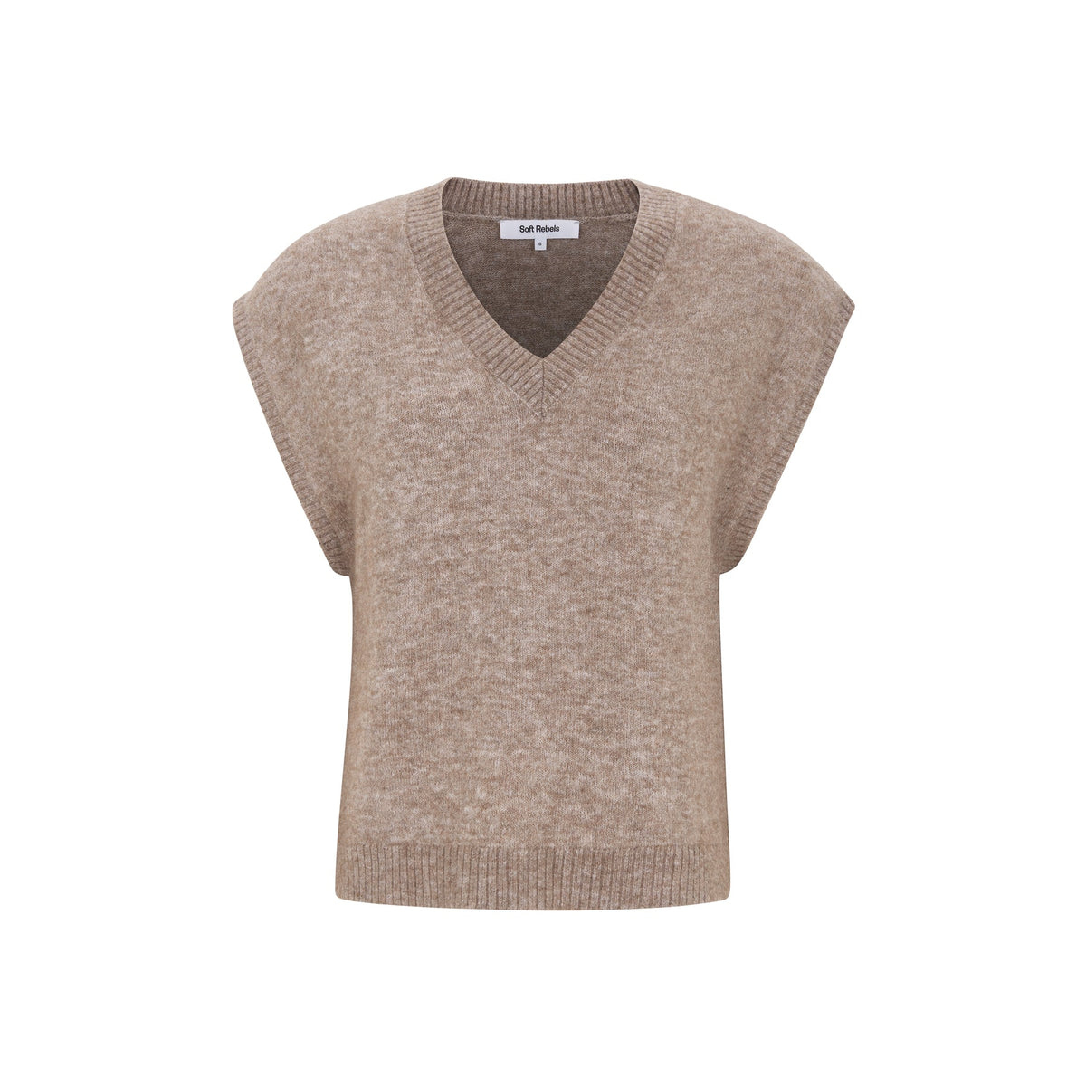 Soft Rebels Allison Strik Vest V-Neck Falcon Melange Brun