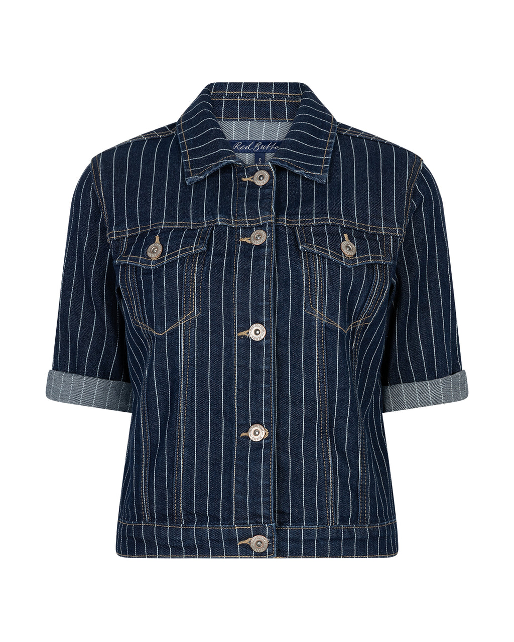 Red Button Jackie Skjorte Short Sleeve Pinstripe Denim Rinse Blå