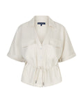 Red Button Drew Bluse Drawstring Linen Pearl Hvid