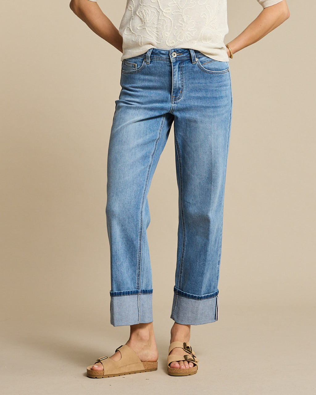 Red Button Kim Jeans High Hem Scarf Stoneused Blå