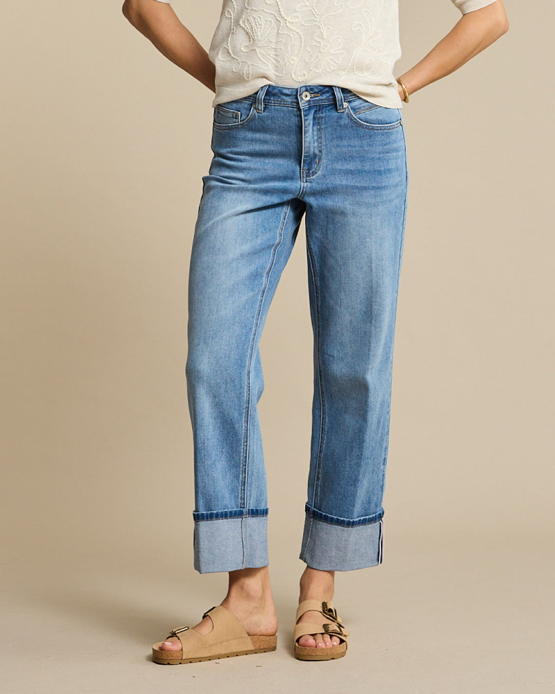 Red Button Kim Jeans High Hem Scarf Stoneused Blå