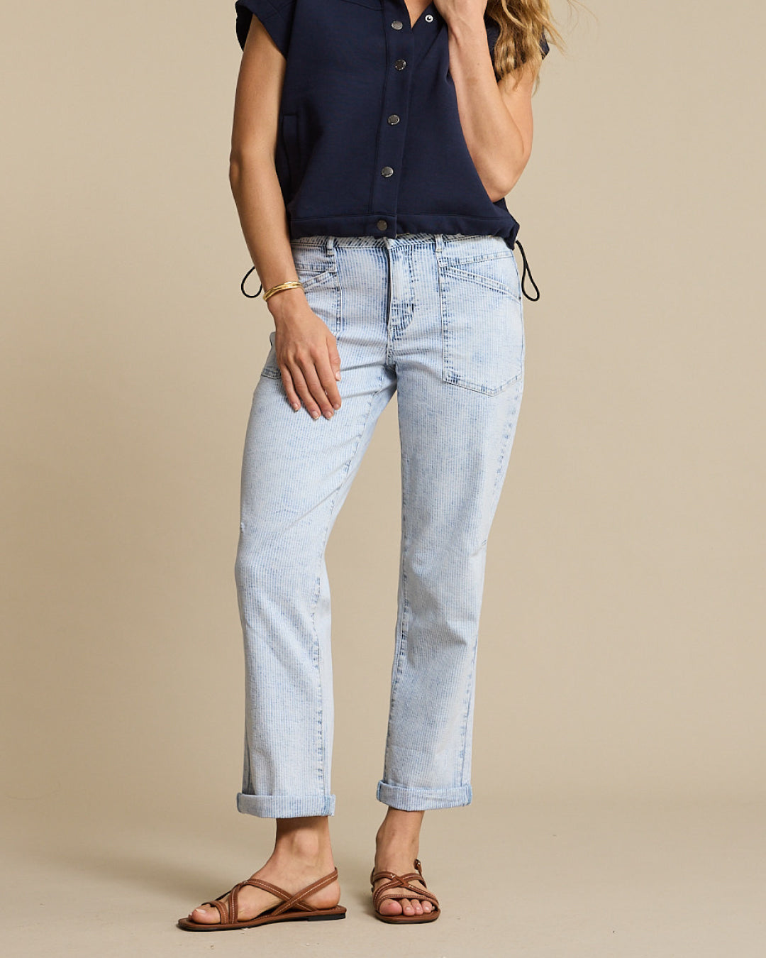 Red Button Jules Jeans Stribet Denim Bleach Lys Blå