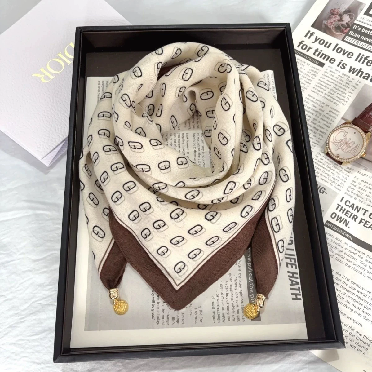 Löwenstein Tørklæde Magnet Lukning Guld G Brun Beige