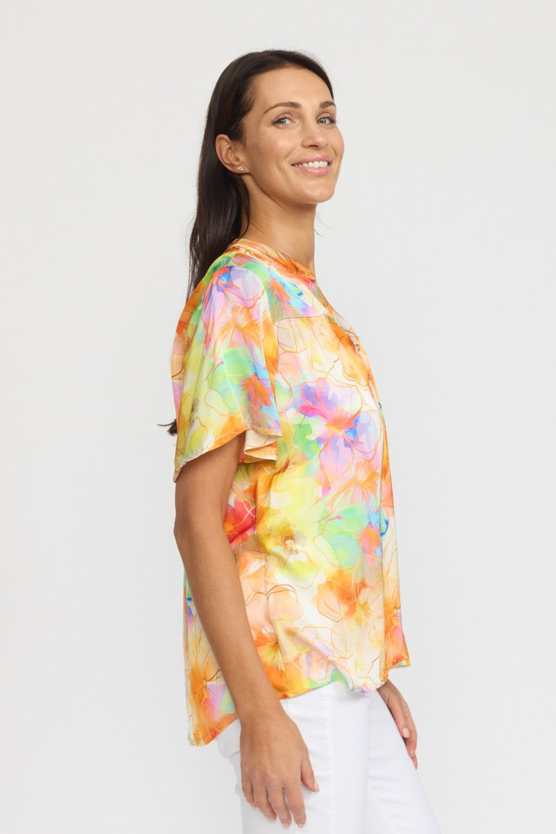 2 Biz Amora Bluse Orange Grøn Lilla Mix