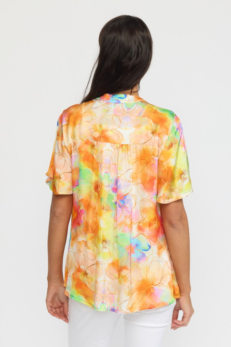 2 Biz Amora Bluse Orange Grøn Lilla Mix