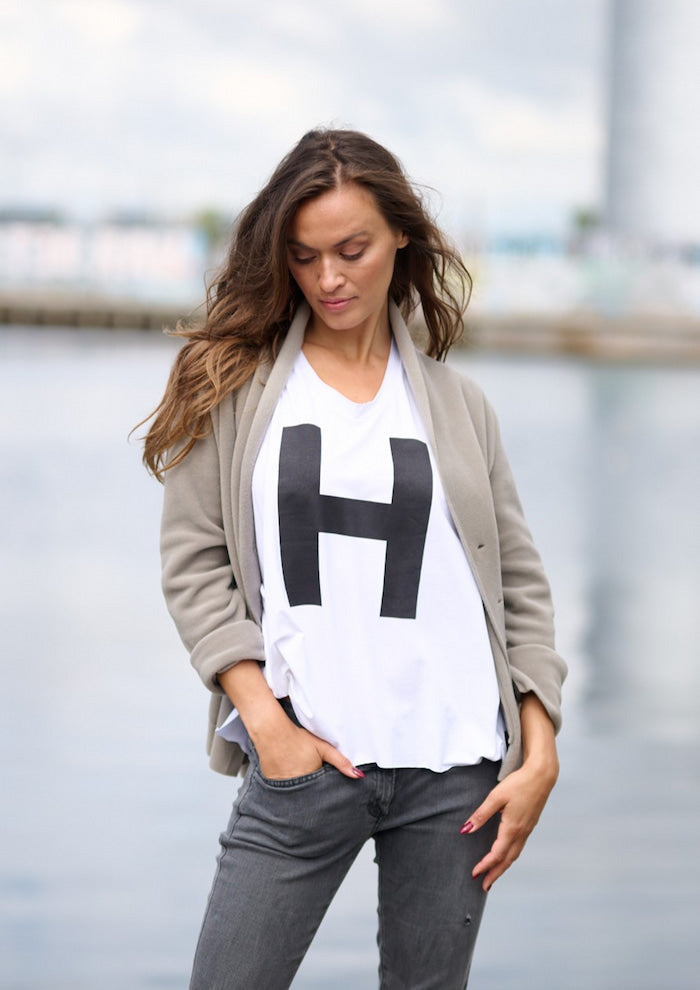 HSCPH Bluse V-Hals H Print Hvid