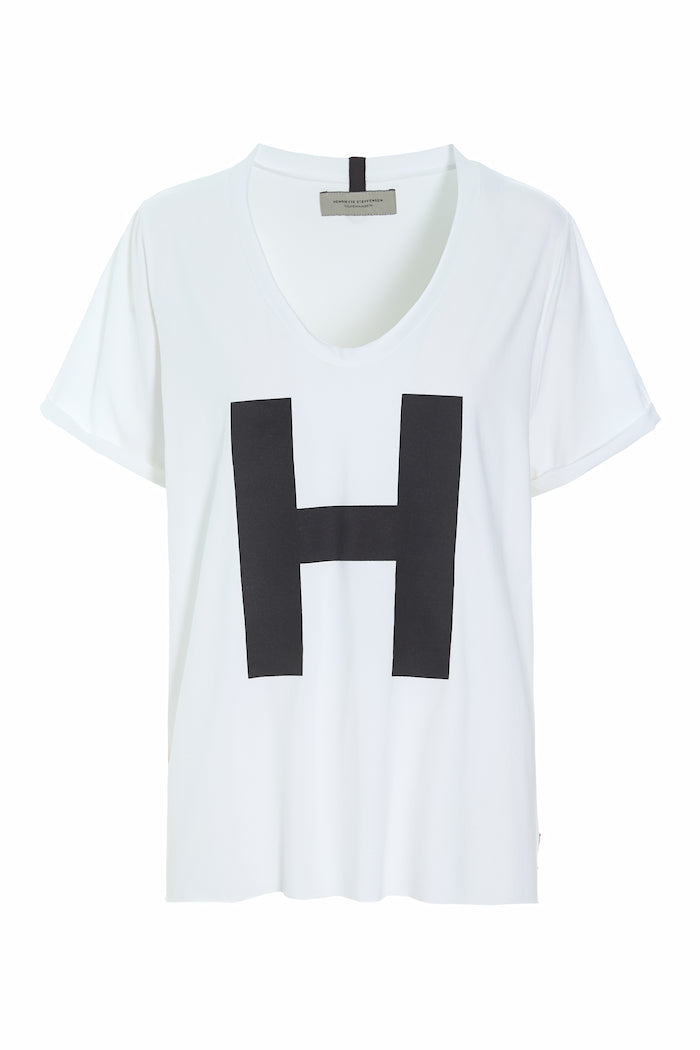 HSCPH Bluse V-Hals H Print Hvid