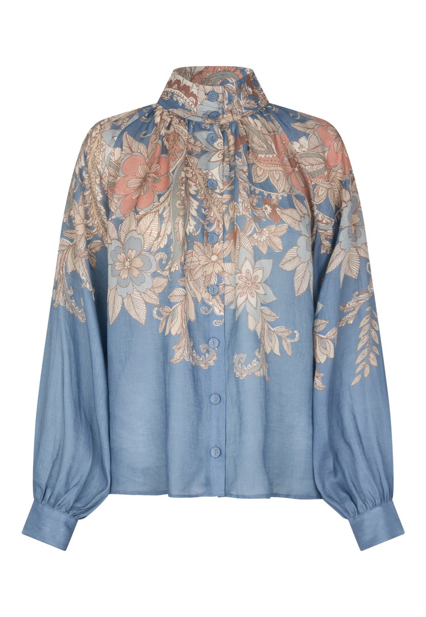 Dea Kudibal NITA NS Bluse w Stand Collar Eiko Blomstret Blå