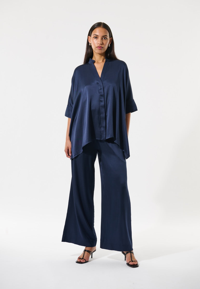Dea Kudibal MANDY Bluse w Stand Collar Optical Blå
