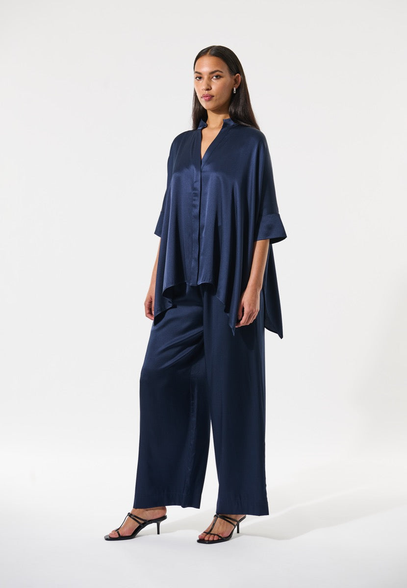 Dea Kudibal MANDY Bluse w Stand Collar Optical Blå