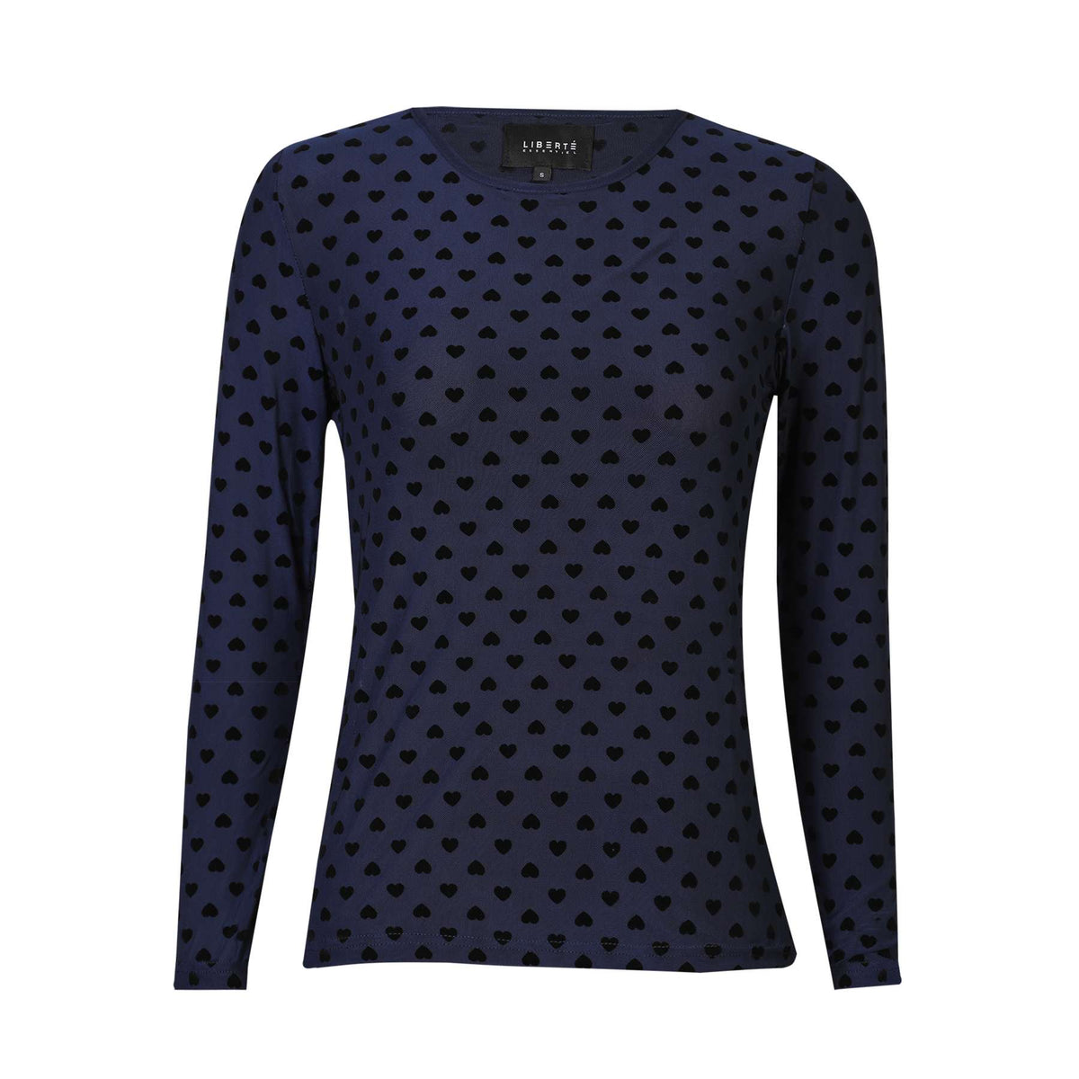 Liberte Mesh T-shirt Langærmet Flock Medium Hjerte Navy Blå