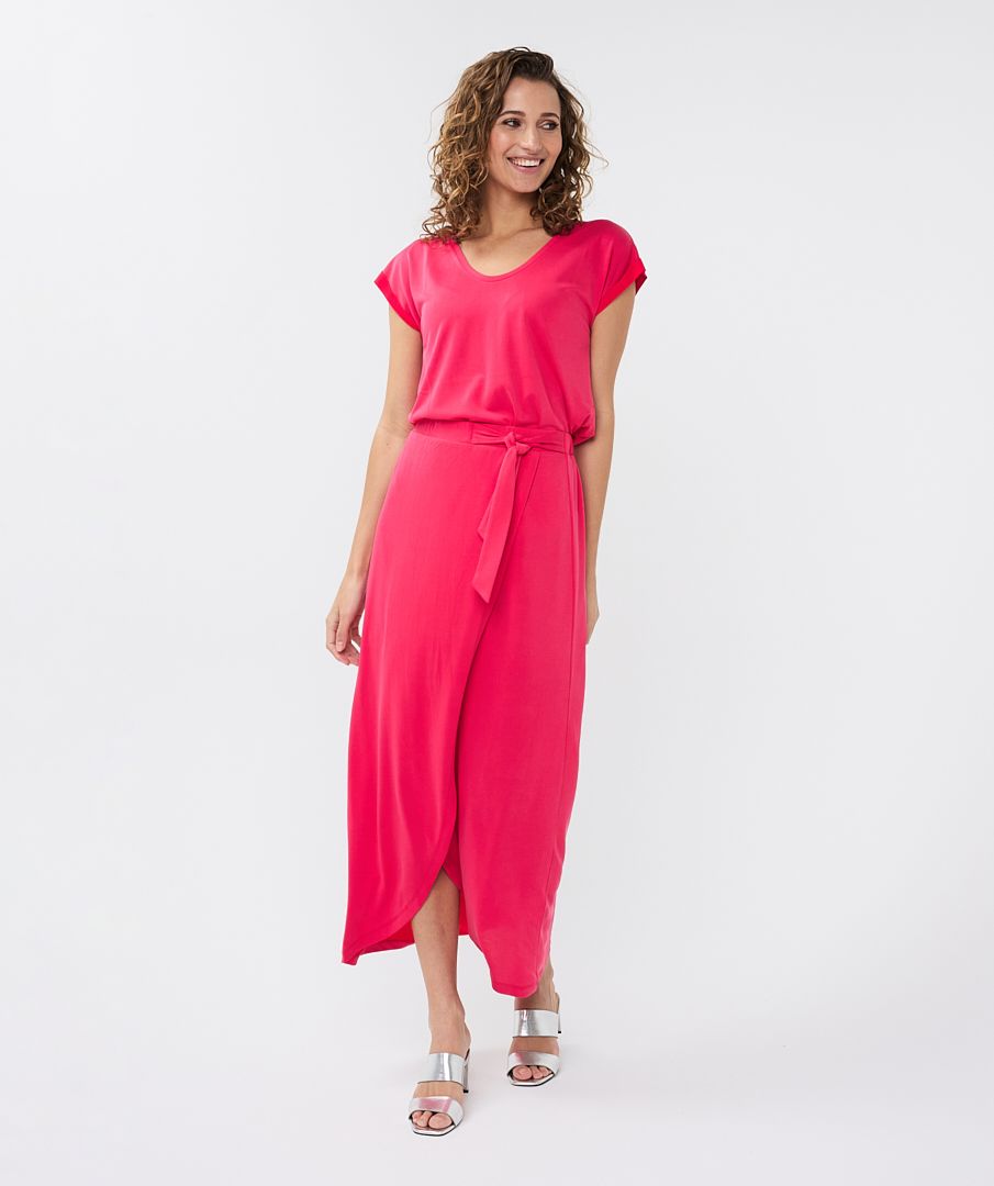 ESQUALO T Shirt Turn Up Sleeve Modal Magenta