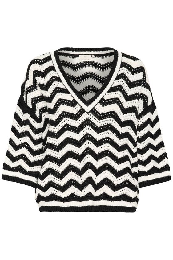 Kaffe Laina Pullover Zig Zag Sort Kalk Hvid