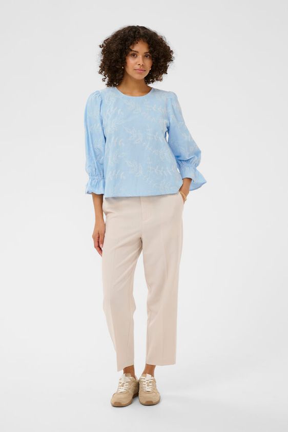 Kaffe Marlee Bluse Hvid Broderi Blå