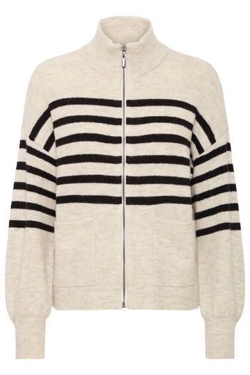 Fransa Elvira Cardigan Stribet Oatmeal Beige
