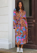 MISS GOODLIFE Midi Kjole Blå Neonpink Leo
