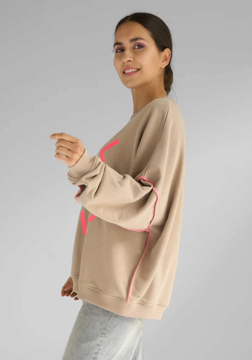 MISS GOODLIFE Roundneck Sweater Cool People Smile Sand Neonpink