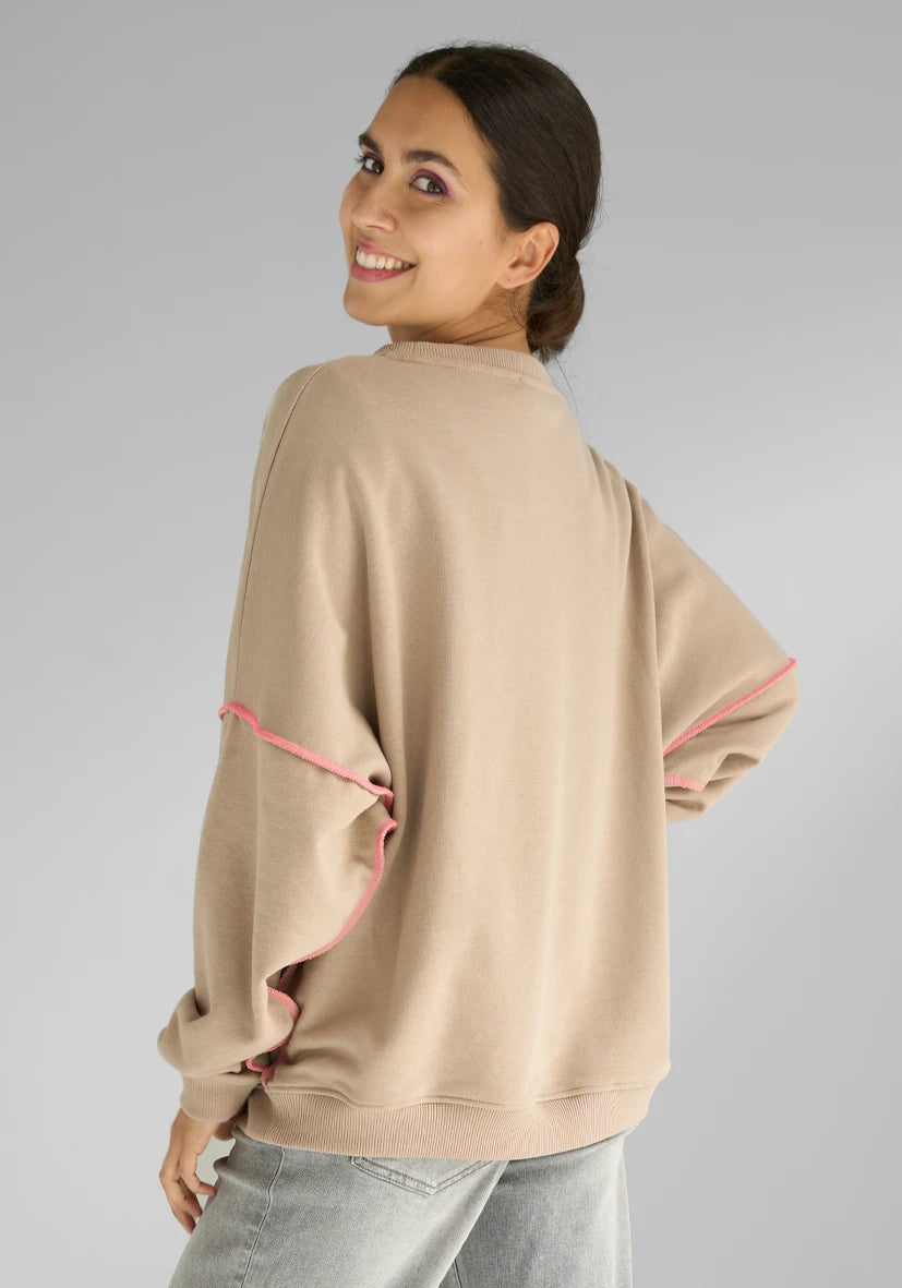 MISS GOODLIFE Roundneck Sweater Cool People Smile Sand Neonpink