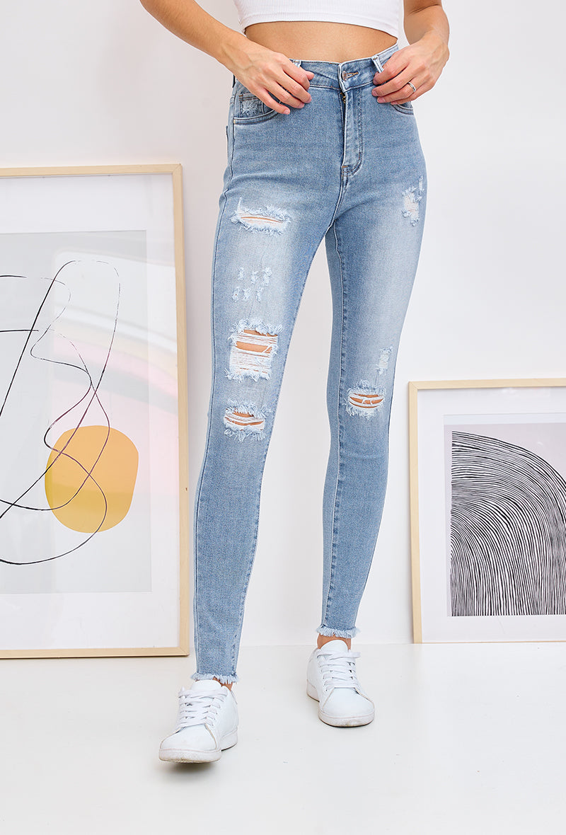Jewelly Jeans Destroy Lys Denim Blå