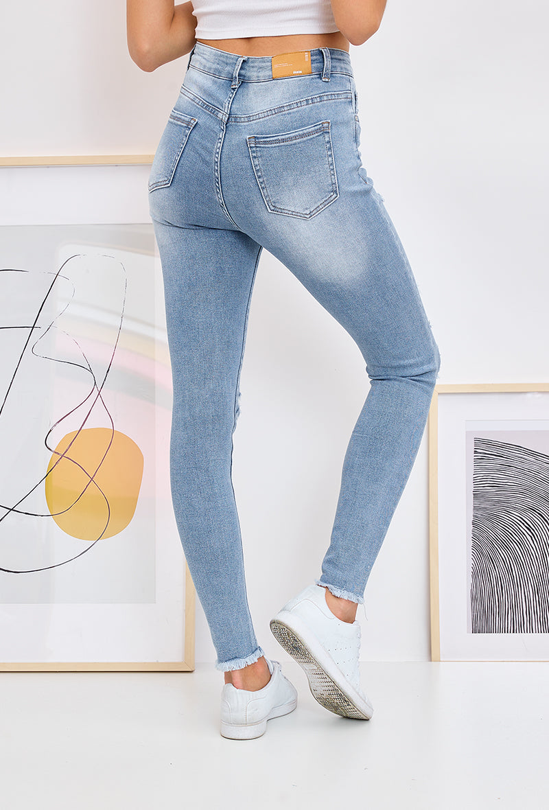 Jewelly Jeans Destroy Lys Denim Blå